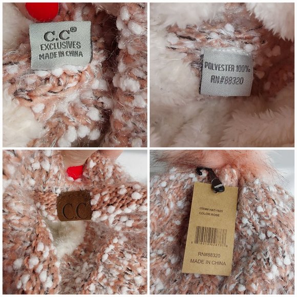 'C.C BEANIE' FLEECE~LINED POM-POM BEANIE ROSEA - Picture 10 of 16